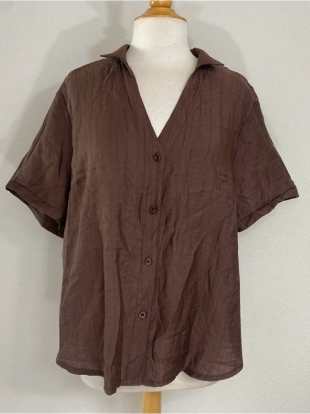 3/$25 Emery Rose Womens Brown Lightweight Button Boxy Short Sleeve Camp Shirt 1X